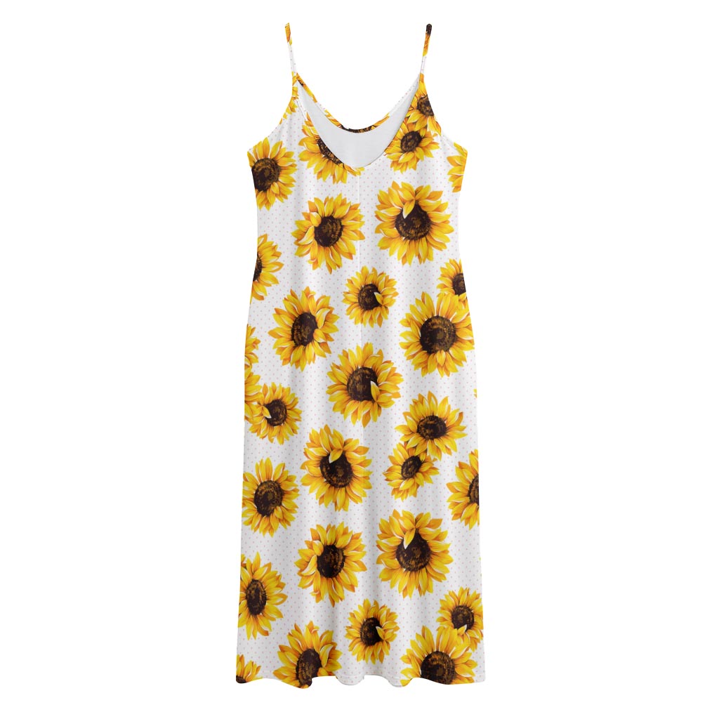 Sunflower Polka Dot Pattern Print Jersey Midi Cami Dress