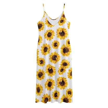 Sunflower Polka Dot Pattern Print Jersey Midi Cami Dress