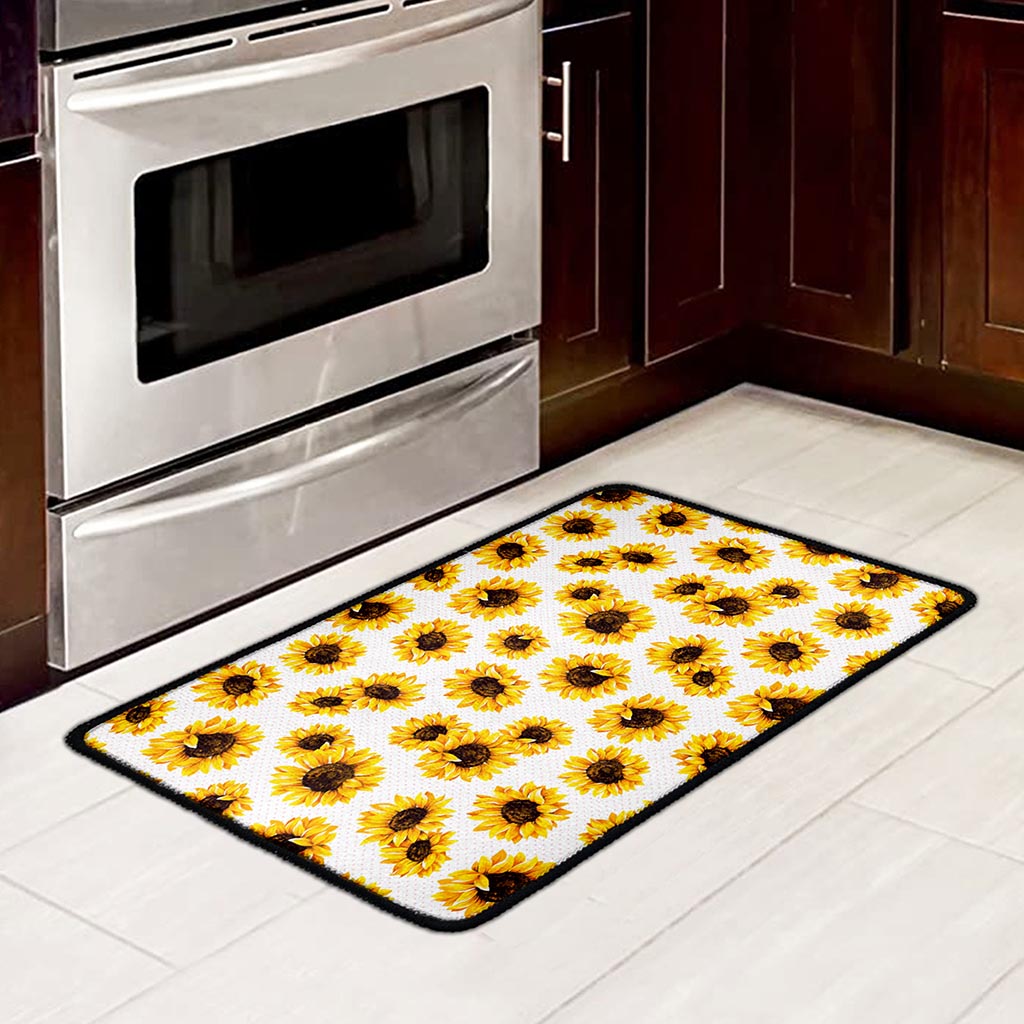 Sunflower Polka Dot Pattern Print Kitchen Mat