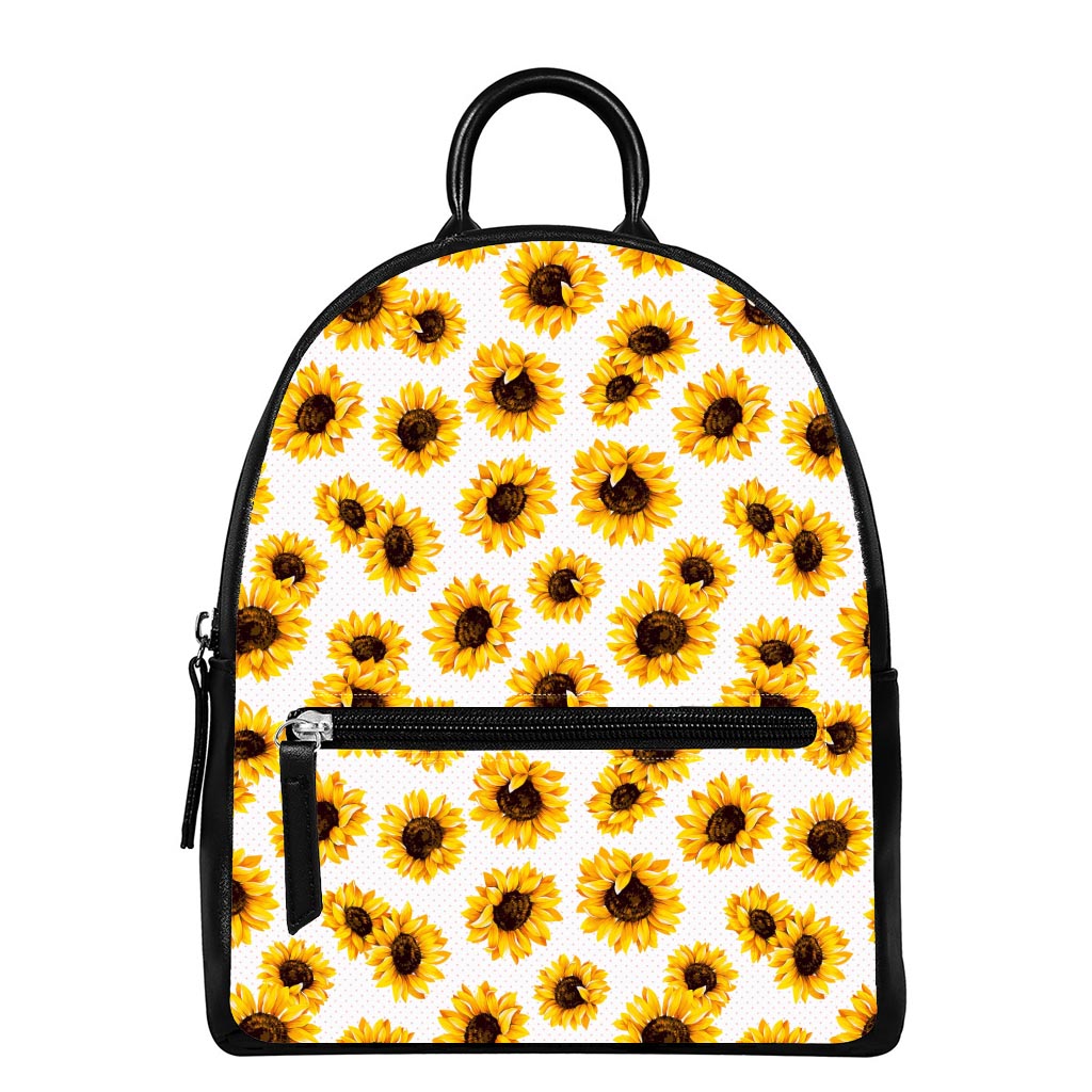 Sunflower Polka Dot Pattern Print Leather Backpack
