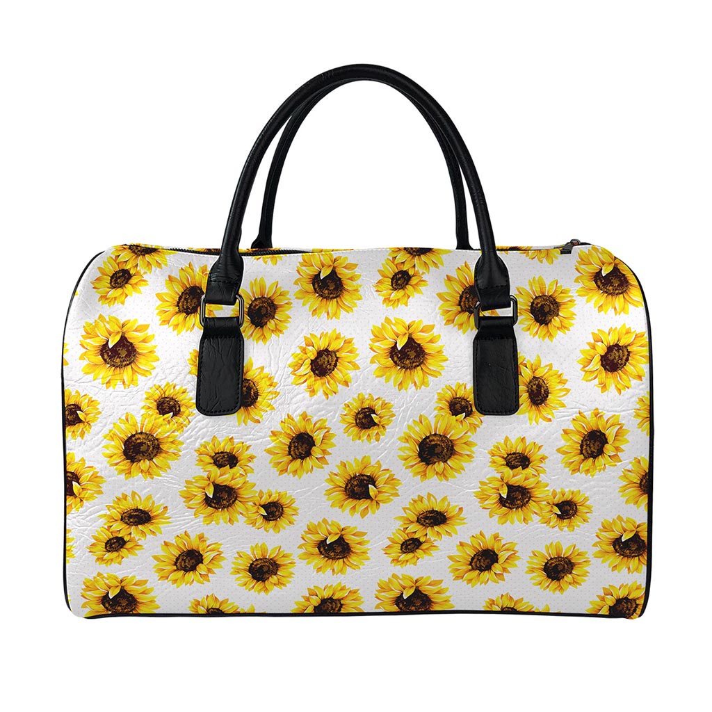 Sunflower Polka Dot Pattern Print Leather Duffle Bag