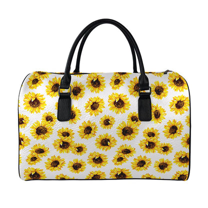 Sunflower Polka Dot Pattern Print Leather Duffle Bag