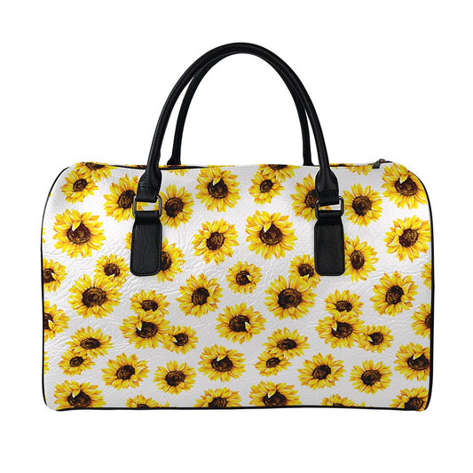 Sunflower Polka Dot Pattern Print Leather Duffle Bag