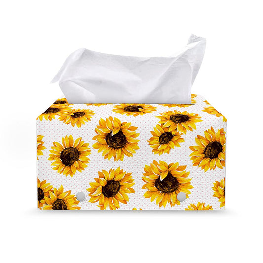 Sunflower Polka Dot Pattern Print Leather Tissue Box Cover