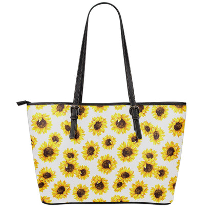 Sunflower Polka Dot Pattern Print Leather Tote Bag