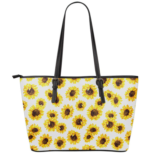 Sunflower Polka Dot Pattern Print Leather Tote Bag