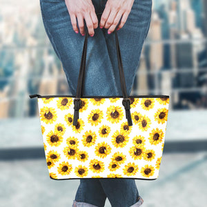 Sunflower Polka Dot Pattern Print Leather Tote Bag