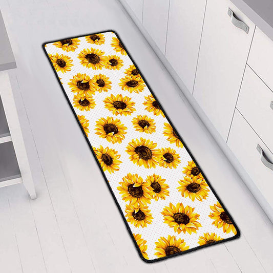 Sunflower Polka Dot Pattern Print Long Kitchen Mat