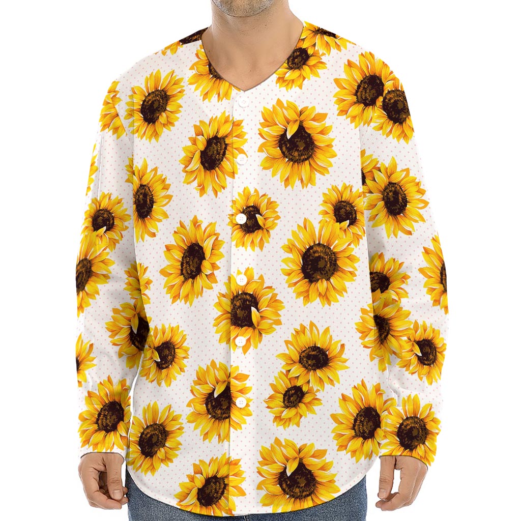 Sunflower Polka Dot Pattern Print Long Sleeve Baseball Jersey