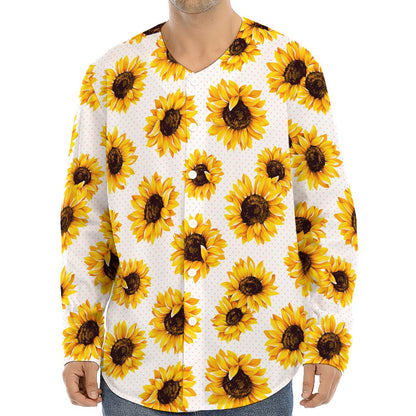 Sunflower Polka Dot Pattern Print Long Sleeve Baseball Jersey