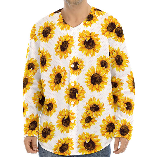 Sunflower Polka Dot Pattern Print Long Sleeve Baseball Jersey