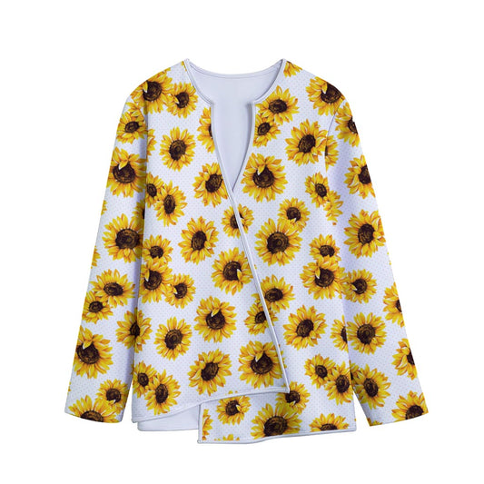 Sunflower Polka Dot Pattern Print Long Sleeve Short Coat