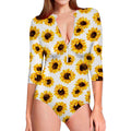 Sunflower Polka Dot Pattern Print Long Sleeve Swimsuit