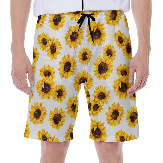 Sunflower Polka Dot Pattern Print Men's Beach Shorts