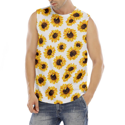 Sunflower Polka Dot Pattern Print Men's Fitness Tank Top