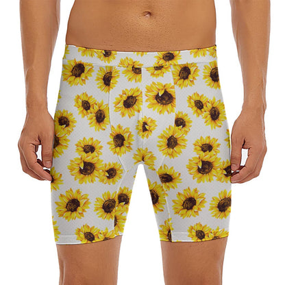 Sunflower Polka Dot Pattern Print Men's Long Boxer Briefs