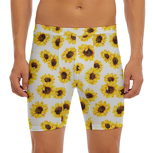 Sunflower Polka Dot Pattern Print Men's Long Boxer Briefs