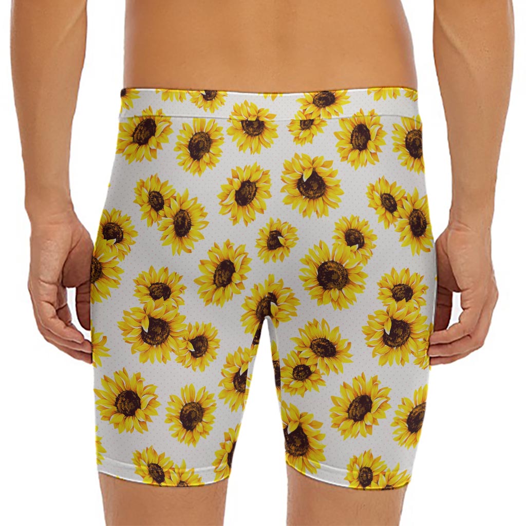 Sunflower Polka Dot Pattern Print Men's Long Boxer Briefs