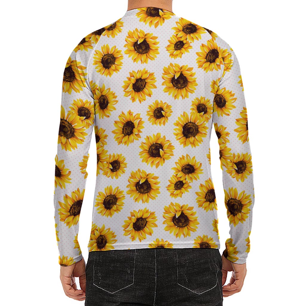 Sunflower Polka Dot Pattern Print Men's Long Sleeve Rash Guard