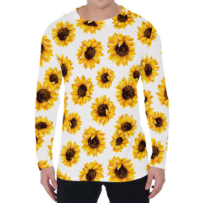 Sunflower Polka Dot Pattern Print Men's Long Sleeve T-Shirt
