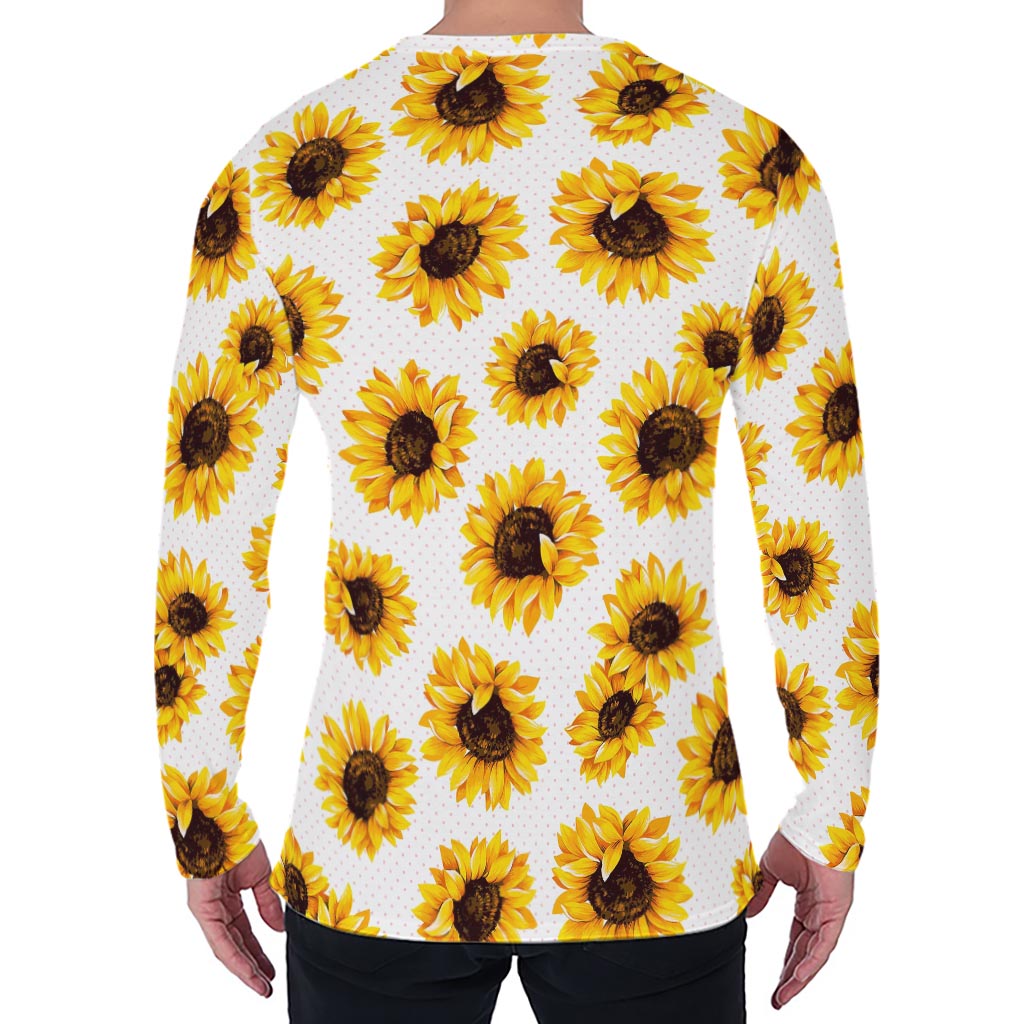 Sunflower Polka Dot Pattern Print Men's Long Sleeve T-Shirt