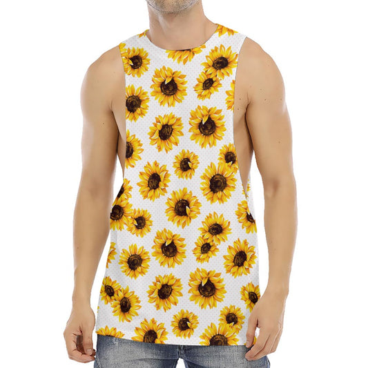 Sunflower Polka Dot Pattern Print Men's Muscle Tank Top