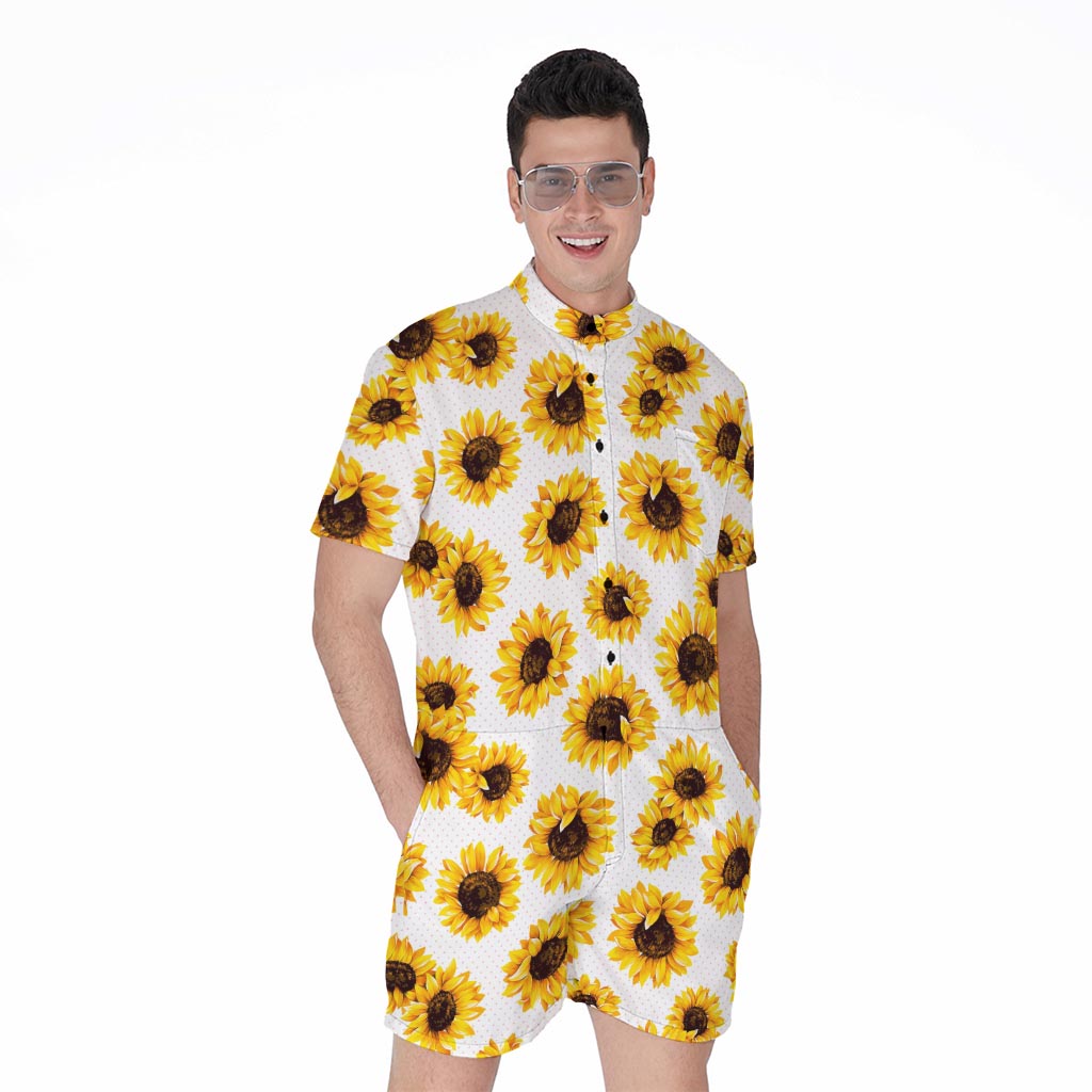 Sunflower Polka Dot Pattern Print Men's Rompers