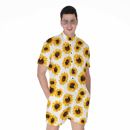 Sunflower Polka Dot Pattern Print Men's Rompers