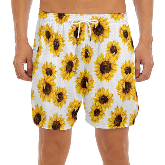 Sunflower Polka Dot Pattern Print Men's Split Running Shorts