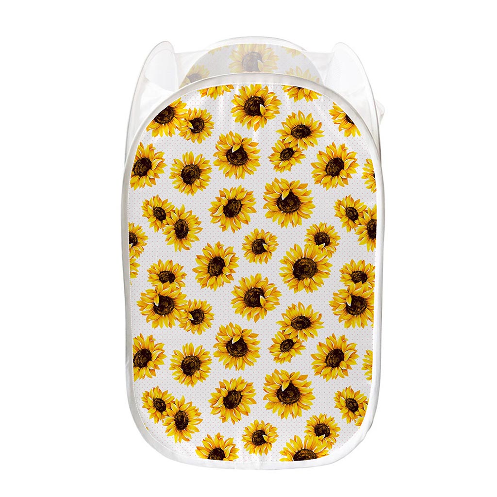 Sunflower Polka Dot Pattern Print Mesh Laundry Hamper