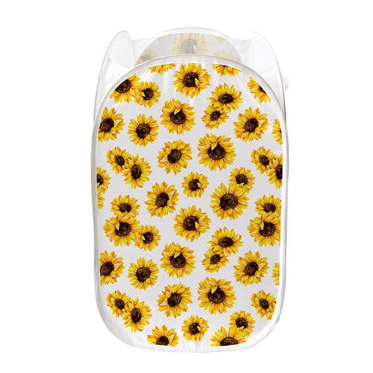 Sunflower Polka Dot Pattern Print Mesh Laundry Hamper