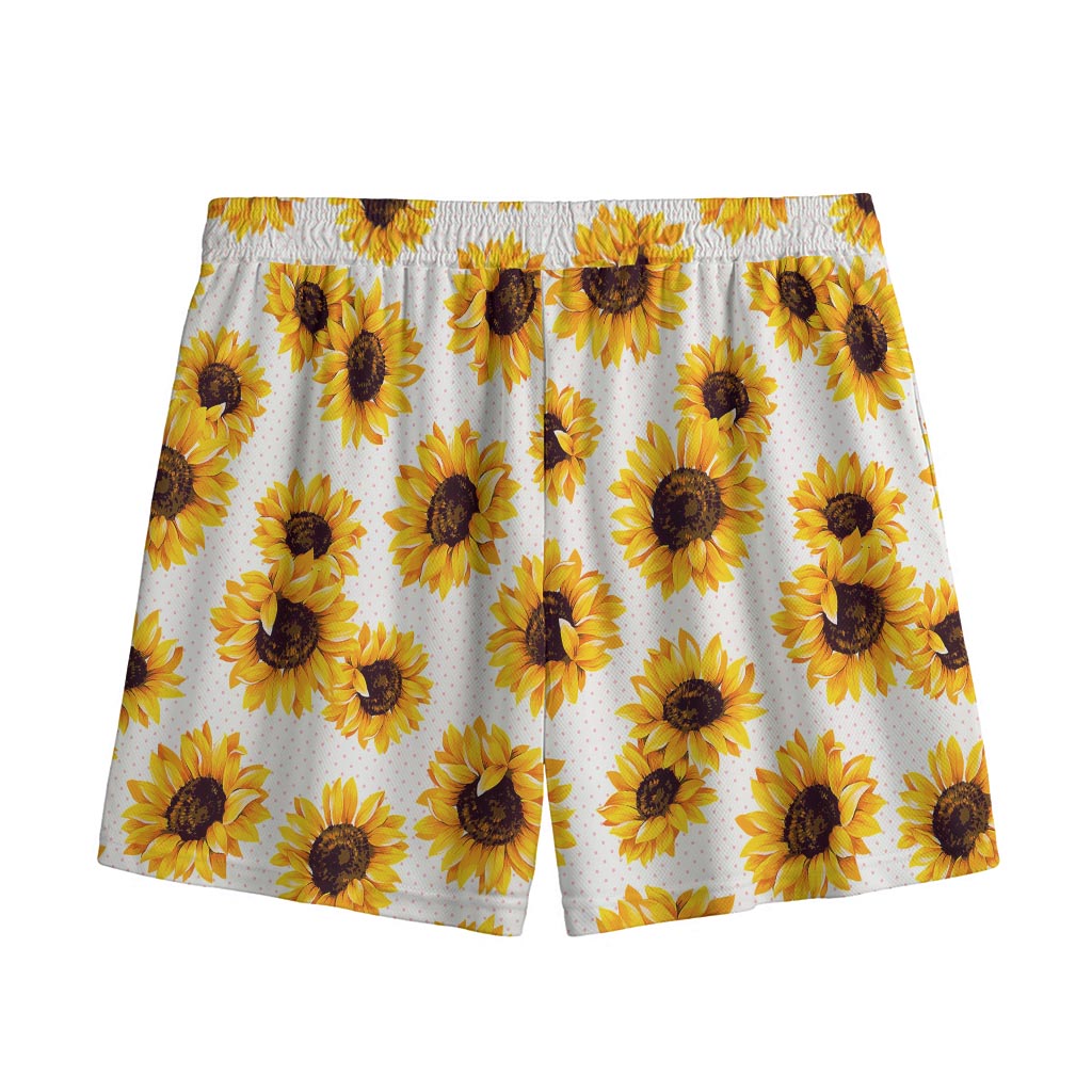 Sunflower Polka Dot Pattern Print Mesh Shorts