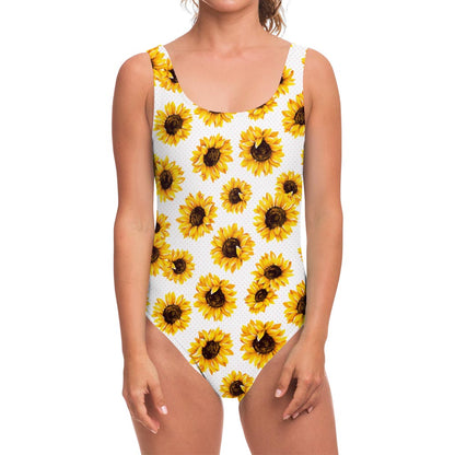Sunflower Polka Dot Pattern Print One Piece Swimsuit
