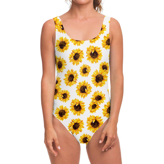 Sunflower Polka Dot Pattern Print One Piece Swimsuit