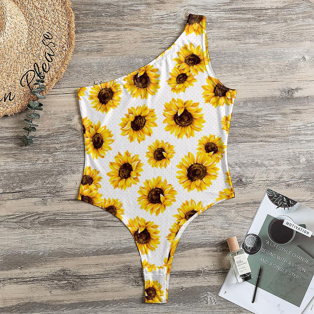 Sunflower Polka Dot Pattern Print One Shoulder Bodysuit