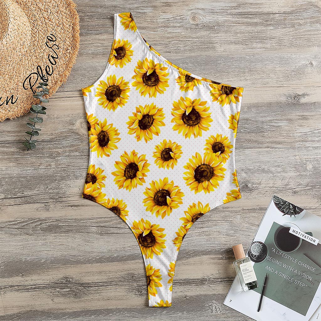 Sunflower Polka Dot Pattern Print One Shoulder Bodysuit