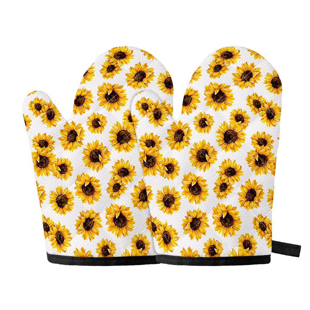 Sunflower Polka Dot Pattern Print Oven Mitts