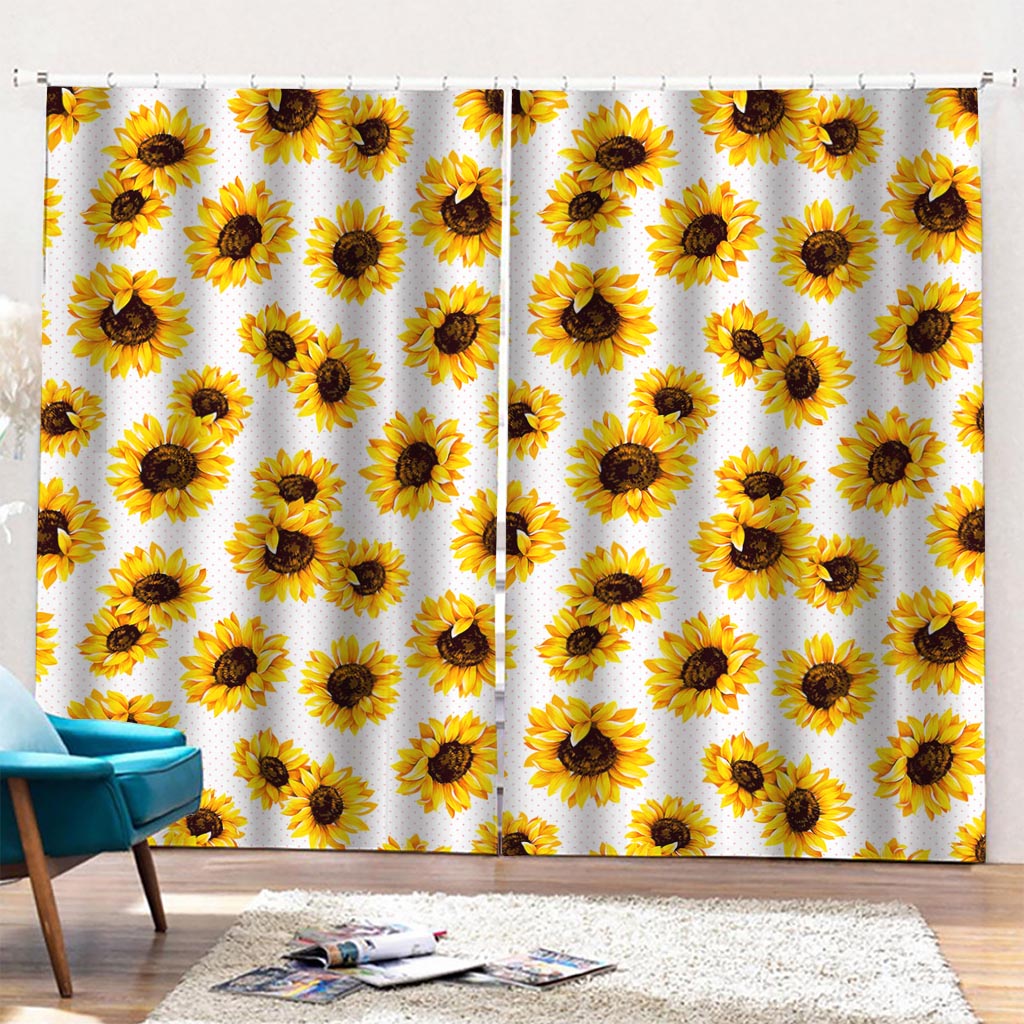 Sunflower Polka Dot Pattern Print Pencil Pleat Curtains