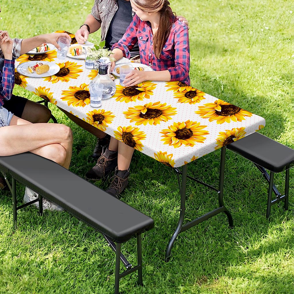 Sunflower Polka Dot Pattern Print Picnic Table Cover