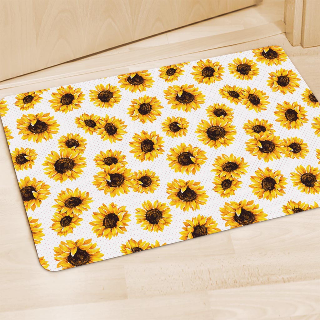 Sunflower Polka Dot Pattern Print Polyester Doormat