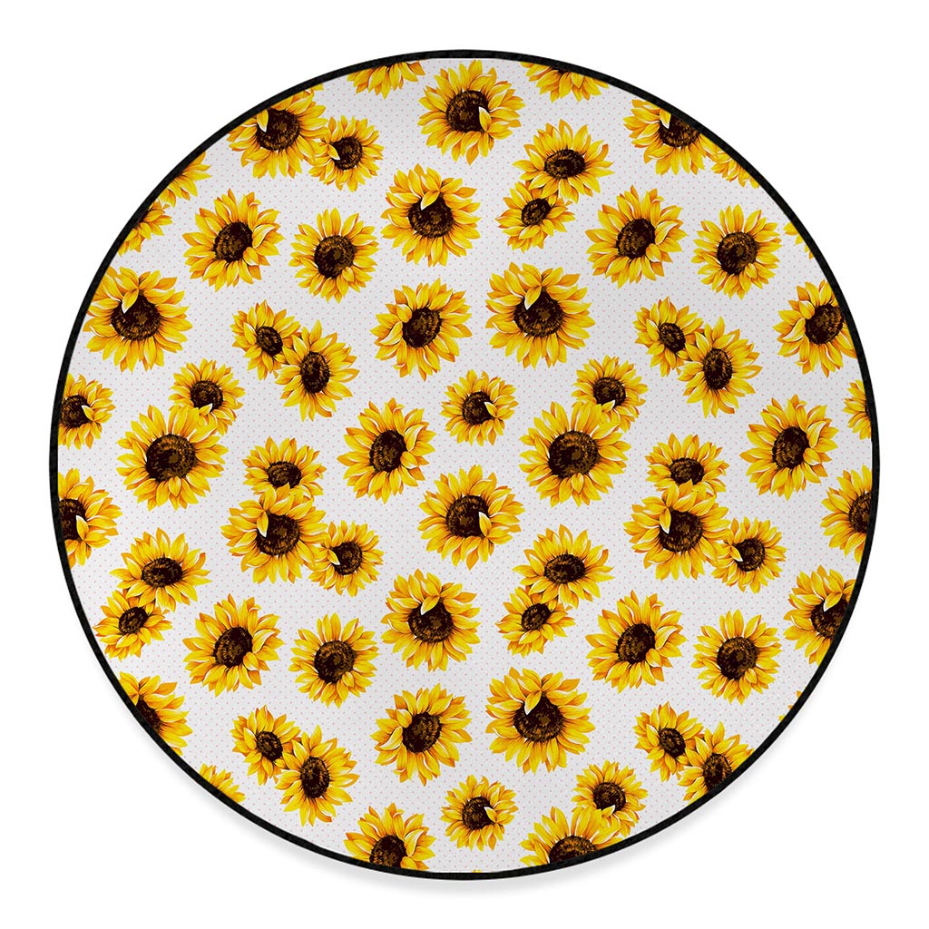 Sunflower Polka Dot Pattern Print Round Floor Mat