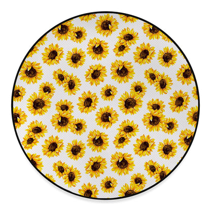 Sunflower Polka Dot Pattern Print Round Floor Mat