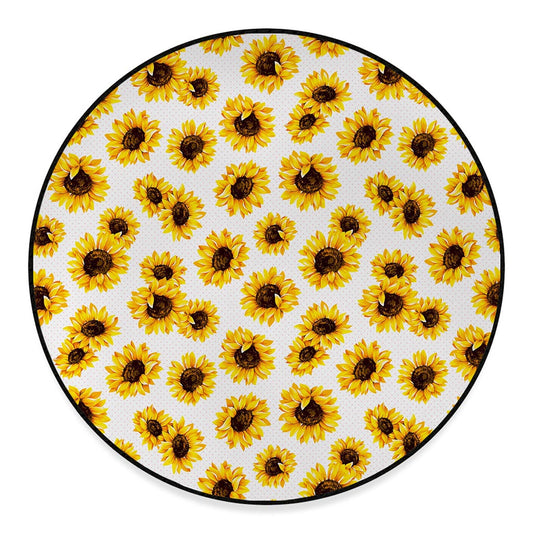Sunflower Polka Dot Pattern Print Round Floor Mat
