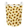 Sunflower Polka Dot Pattern Print Round Laundry Basket
