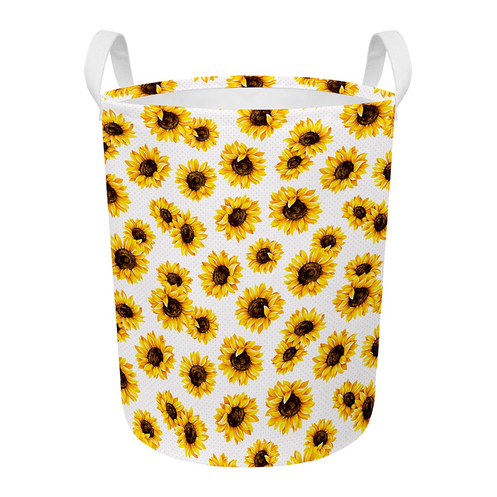 Sunflower Polka Dot Pattern Print Round Laundry Basket