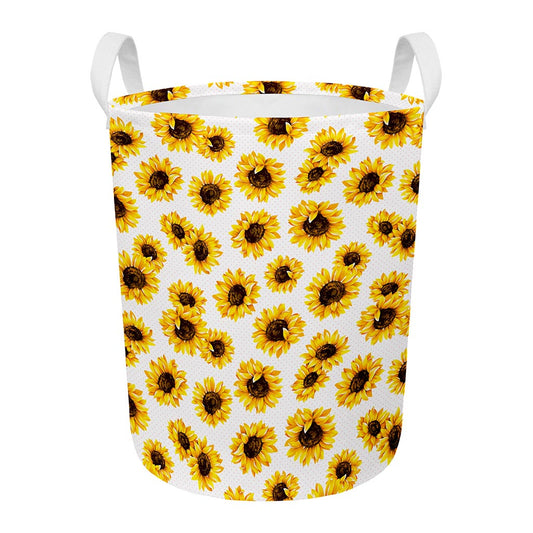 Sunflower Polka Dot Pattern Print Round Laundry Basket
