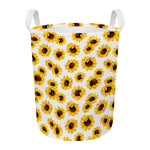 Sunflower Polka Dot Pattern Print Round Laundry Basket