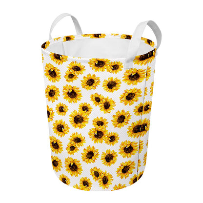 Sunflower Polka Dot Pattern Print Round Laundry Basket
