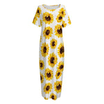 Sunflower Polka Dot Pattern Print Short Sleeve Long Nightdress