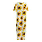 Sunflower Polka Dot Pattern Print Short Sleeve Long Nightdress